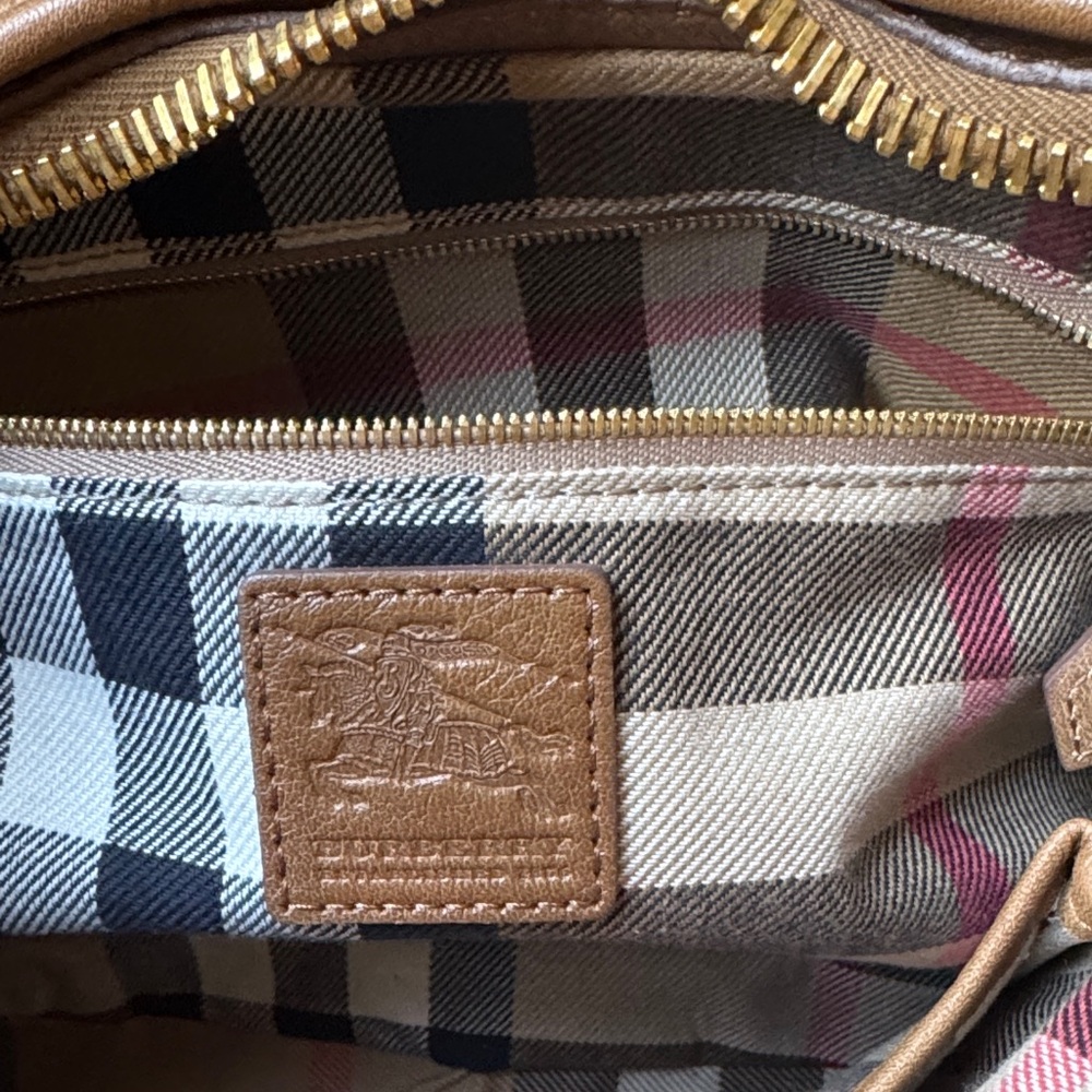 Burberry Brown Leather Shoulder Hobo with Gold Hardware EUC plaid interior - Picture 11 of 16